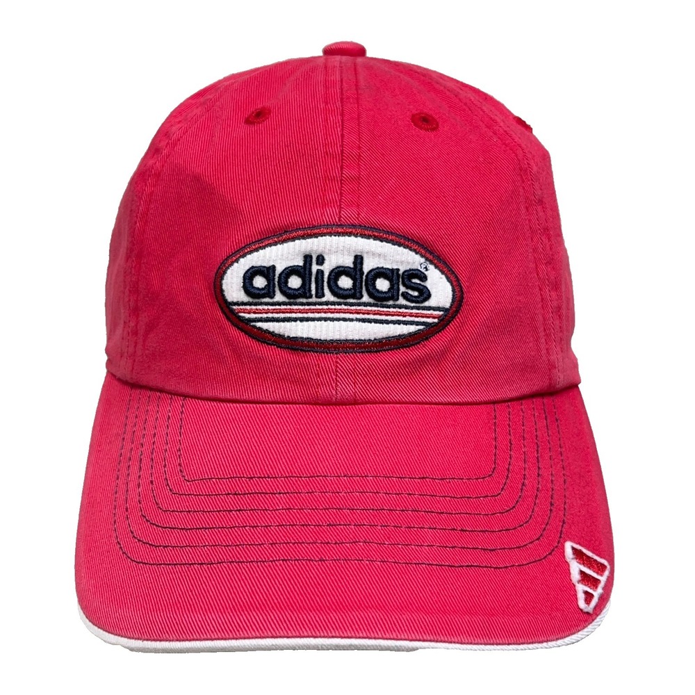 Vintage Y2K Adidas Hat Cap Red Strap Back Faded Twill Spellout Golf Twill Adult